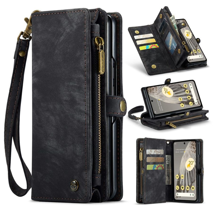 CASEME For Google Pixel Fold Case 2-in-1 Detachable Magnetic Zipper Wallet Vegan Leather Flip Cover