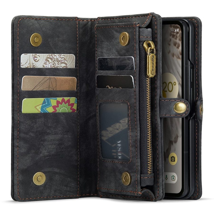 CASEME For Google Pixel Fold Case 2-in-1 Detachable Magnetic Zipper Wallet Vegan Leather Flip Cover