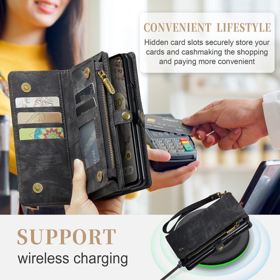CASEME For Google Pixel Fold Case 2-in-1 Detachable Magnetic Zipper Wallet Vegan Leather Flip Cover