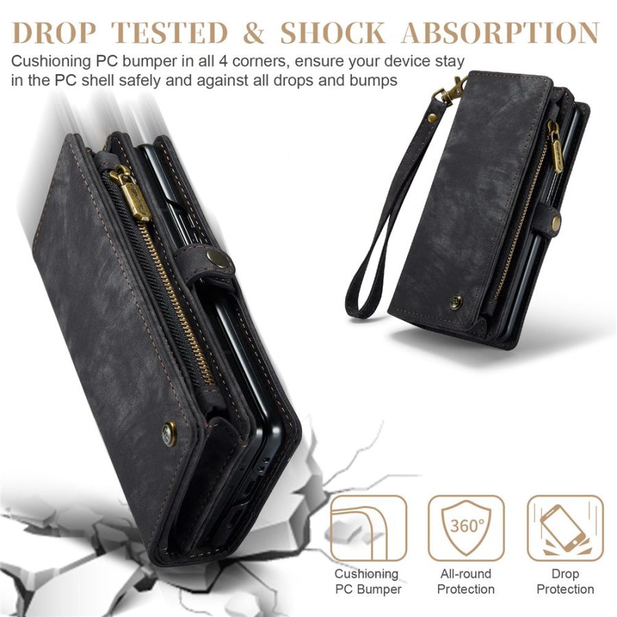 CASEME For Google Pixel Fold Case 2-in-1 Detachable Magnetic Zipper Wallet Vegan Leather Flip Cover