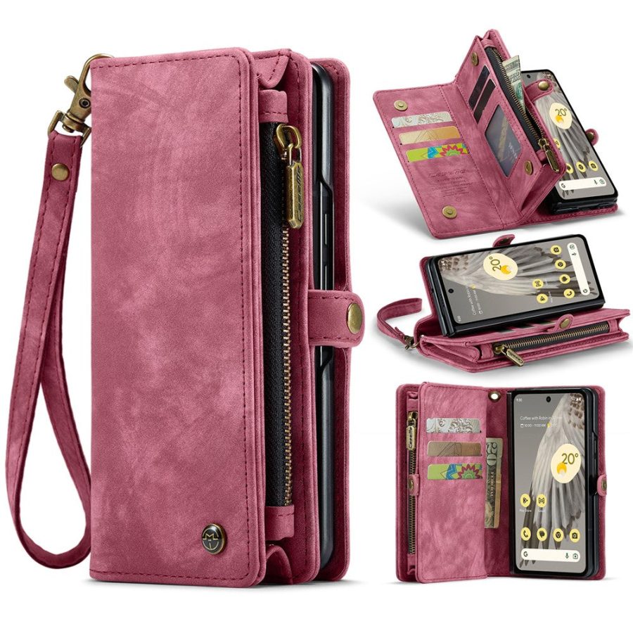 CASEME For Google Pixel Fold Case 2-in-1 Detachable Magnetic Zipper Wallet Vegan Leather Flip Cover