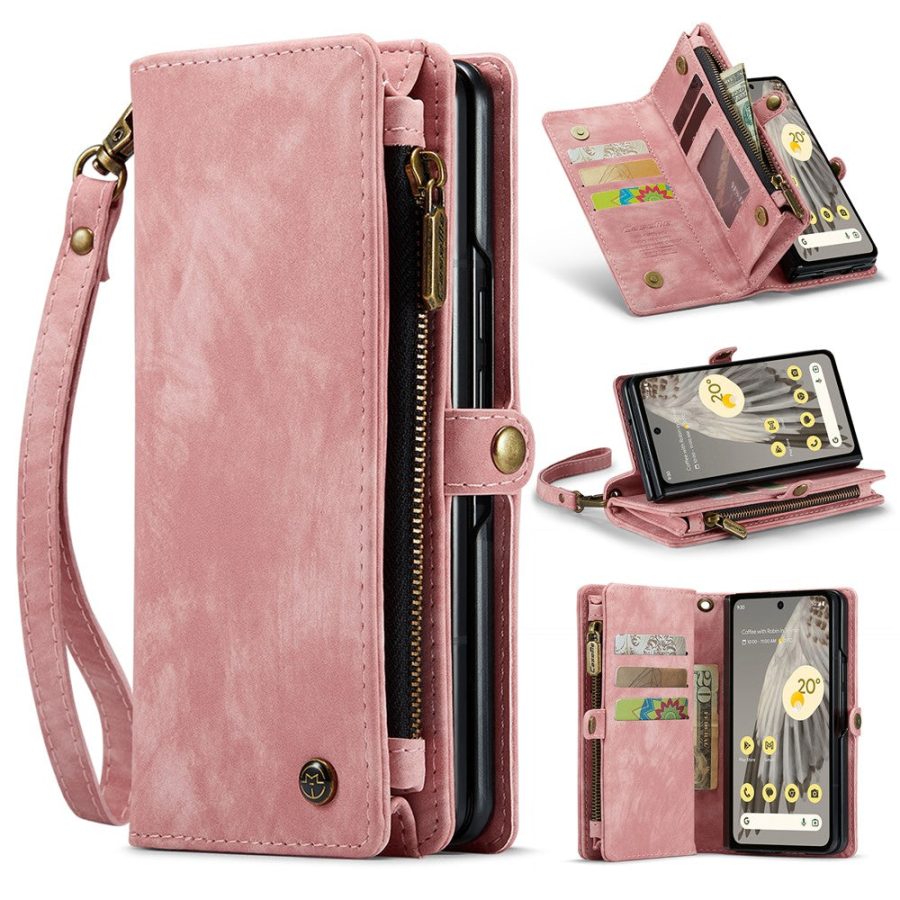 CASEME For Google Pixel Fold Case 2-in-1 Detachable Magnetic Zipper Wallet Vegan Leather Flip Cover