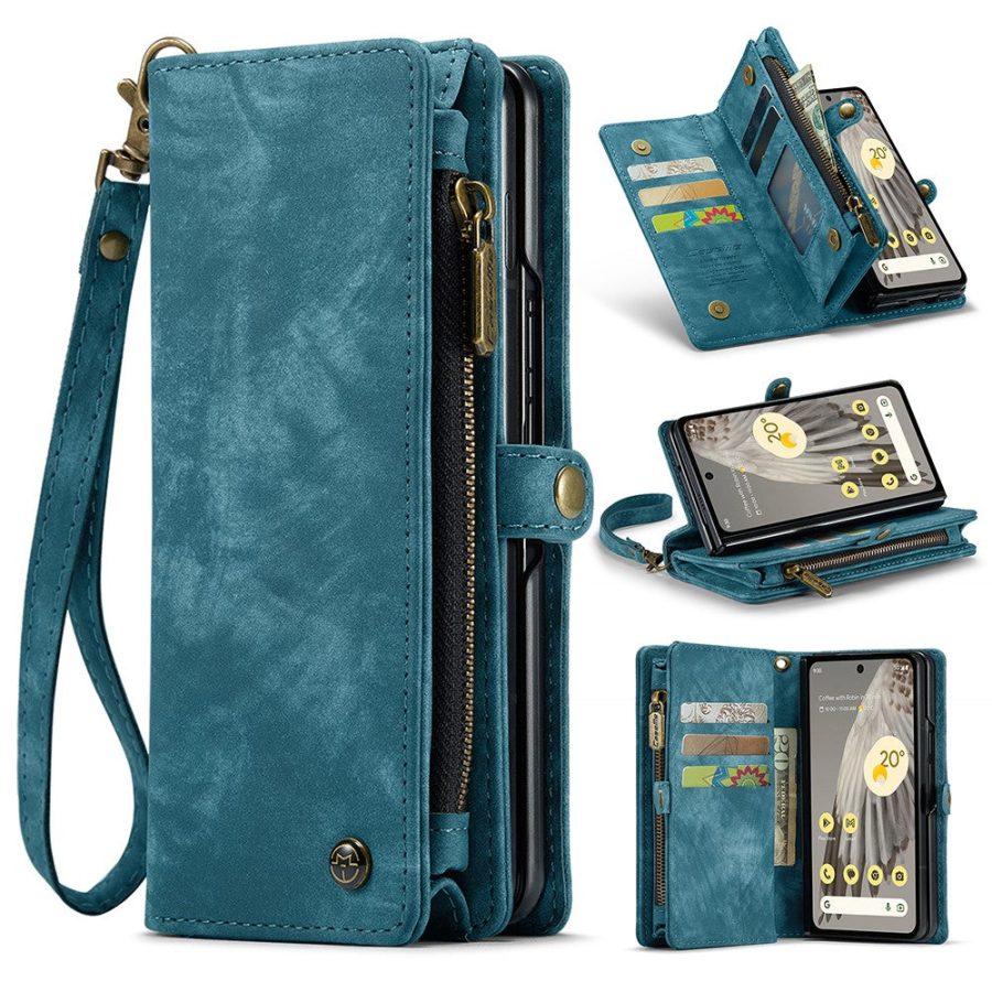 CASEME For Google Pixel Fold Case 2-in-1 Detachable Magnetic Zipper Wallet Vegan Leather Flip Cover