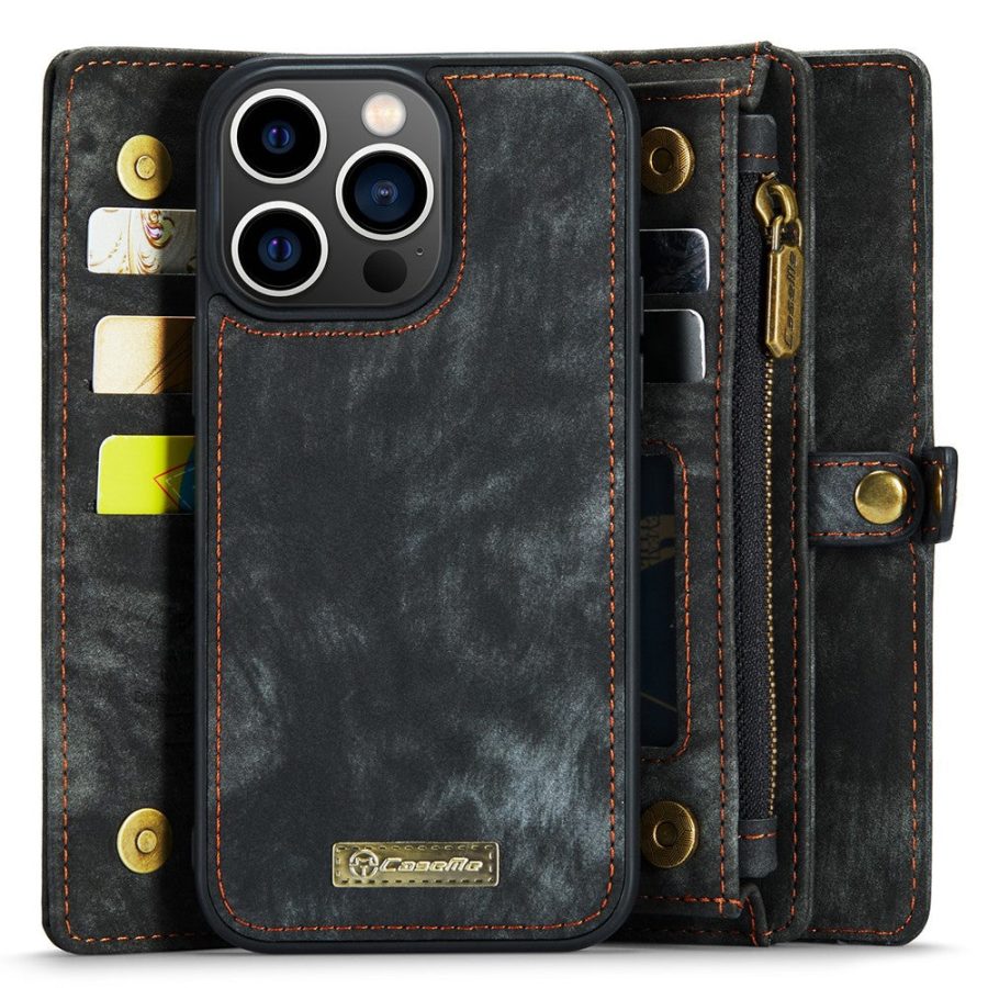 660154599A-2 CASEME For iPhone 15 Pro Max Case 2-in-1 Detachable Magnetic Zipper Wallet Vegan Leather Flip Cover