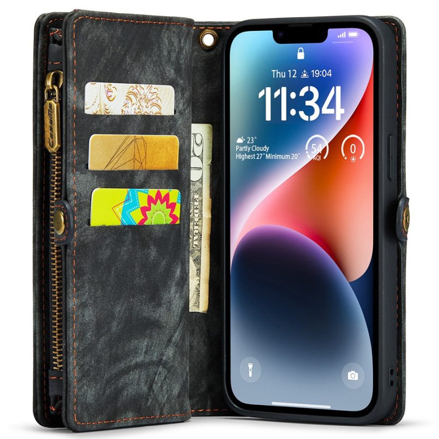660154599A-4 CASEME For iPhone 15 Pro Max Case 2-in-1 Detachable Magnetic Zipper Wallet Vegan Leather Flip Cover