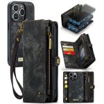 CASEME For iPhone 15 Pro Case 2-in-1 Detachable Magnetic Zipper Wallet Vegan Leather Flip Cover