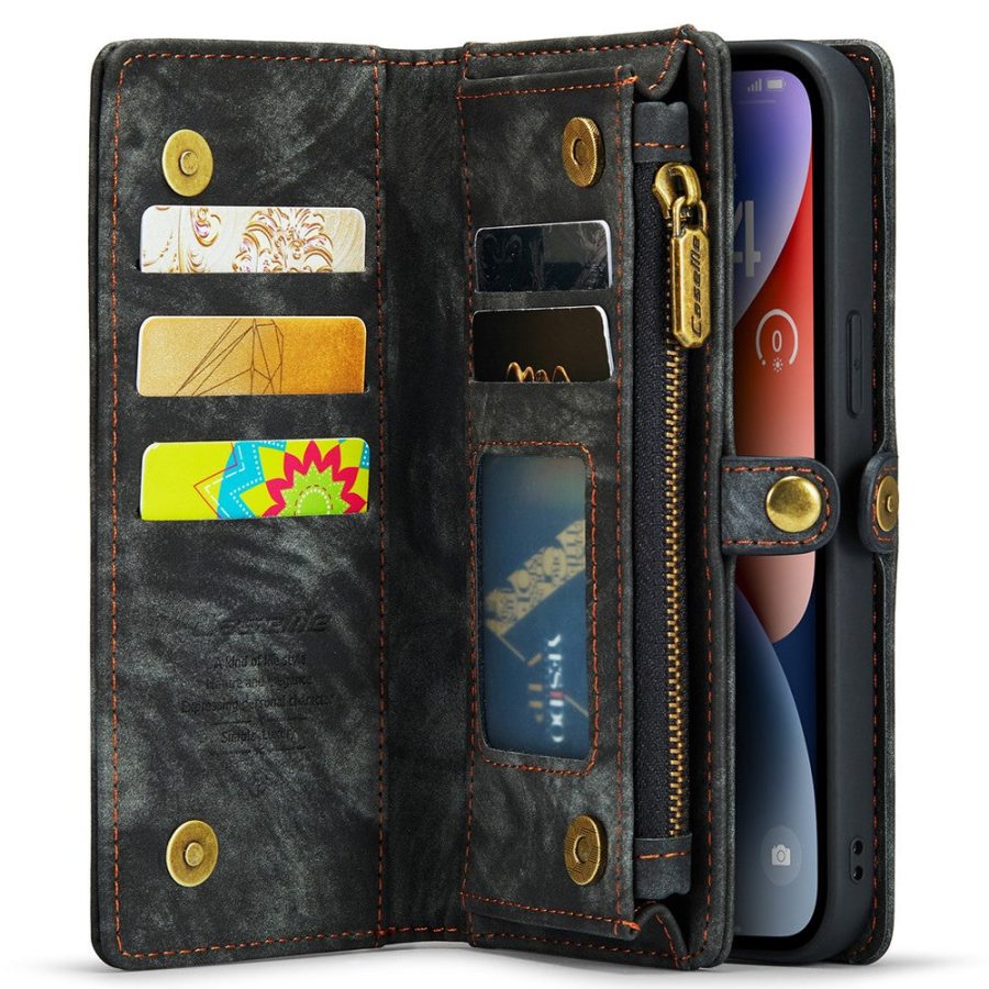 660154600A-3 CASEME For iPhone 15 Pro Case 2-in-1 Detachable Magnetic Zipper Wallet Vegan Leather Flip Cover