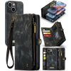 660154601A-1 CASEME For iPhone 15 Case 2-in-1 Detachable Magnetic Zipper Wallet Vegan Leather Flip Cover