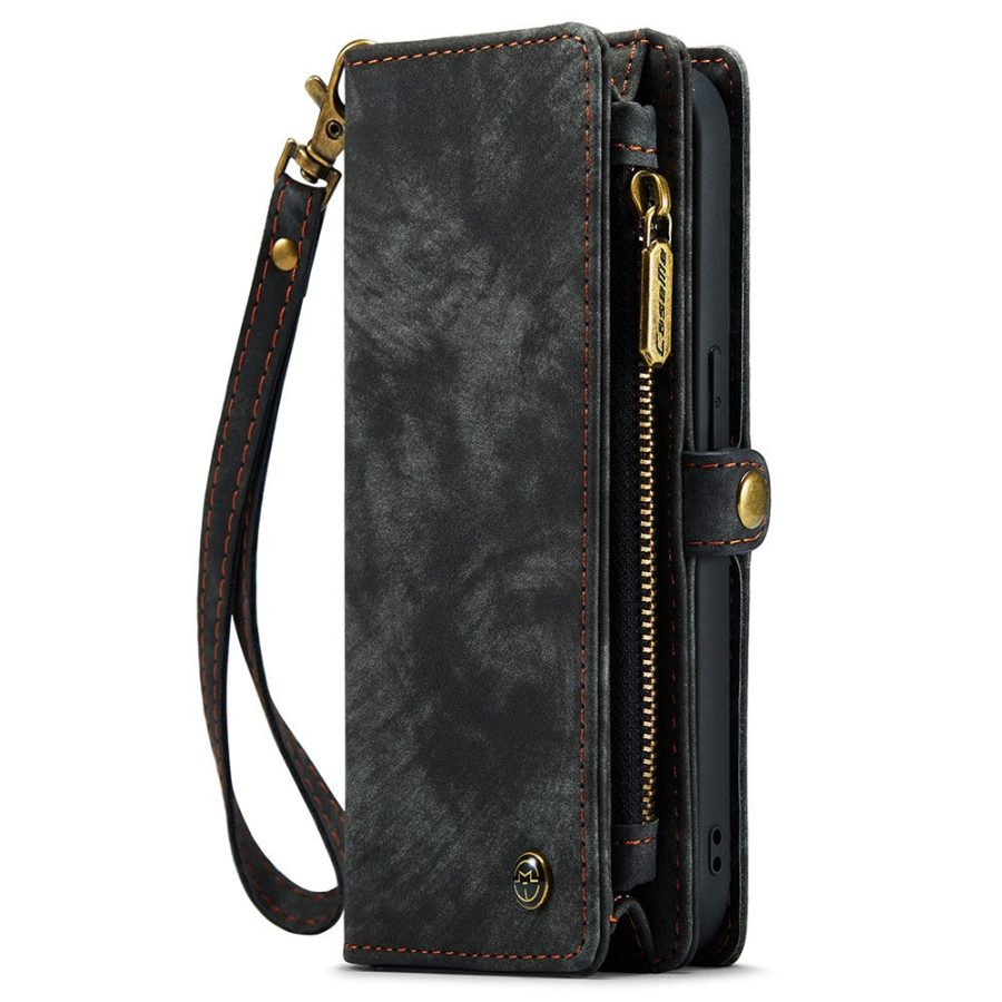 660154601A-14 CASEME For iPhone 15 Case 2-in-1 Detachable Magnetic Zipper Wallet Vegan Leather Flip Cover