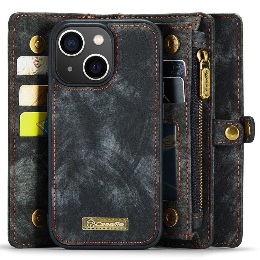 660154601A-2 CASEME For iPhone 15 Case 2-in-1 Detachable Magnetic Zipper Wallet Vegan Leather Flip Cover