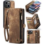 CASEME For iPhone 15 Plus Case 2-in-1 Detachable Magnetic Zipper Wallet Vegan Leather Flip Cover