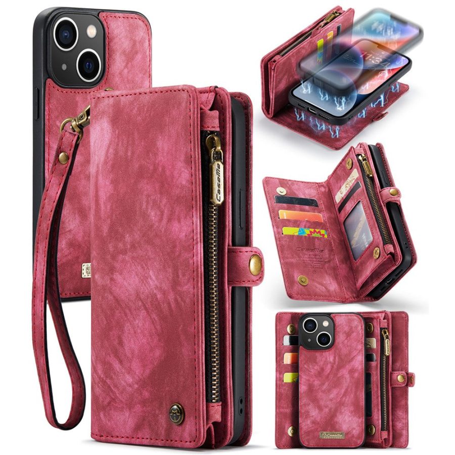660154602D-1 CASEME For iPhone 15 Plus Case 2-in-1 Detachable Magnetic Zipper Wallet Vegan Leather Flip Cover