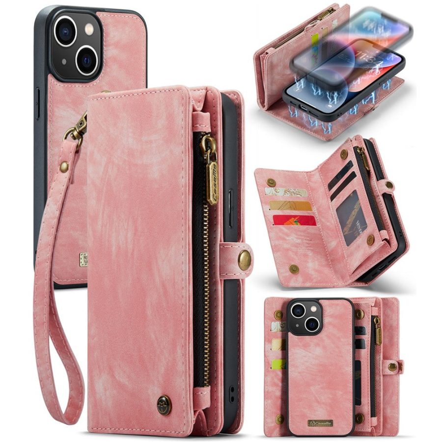 660154602E-1 CASEME For iPhone 15 Plus Case 2-in-1 Detachable Magnetic Zipper Wallet Vegan Leather Flip Cover