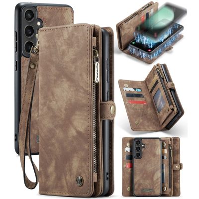 660167020A-1 CASEME For Samsung Galaxy S23 FE Case 2-in-1 Detachable Magnetic Zipper Wallet Vegan Leather Flip Cover