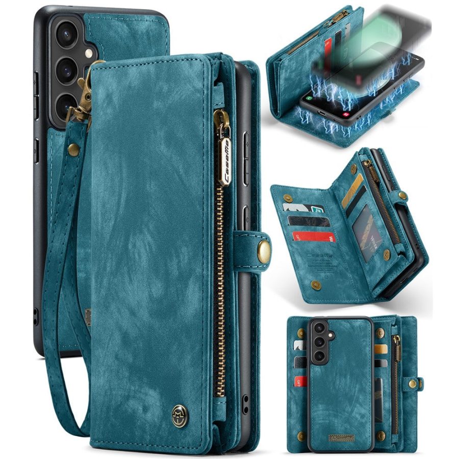 CASEME For Samsung Galaxy S23 FE Case 2-in-1 Detachable Magnetic Zipper Wallet Vegan Leather Flip Cover