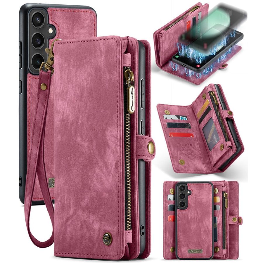 CASEME For Samsung Galaxy S23 FE Case 2-in-1 Detachable Magnetic Zipper Wallet Vegan Leather Flip Cover