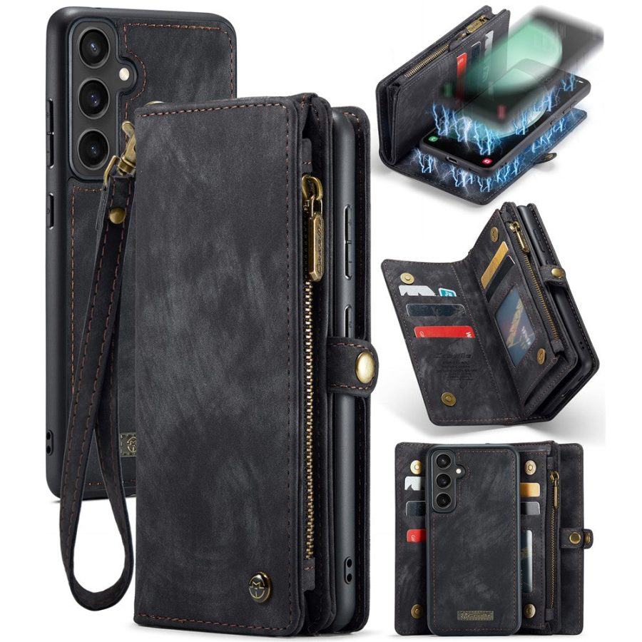 CASEME For Samsung Galaxy S23 FE Case 2-in-1 Detachable Magnetic Zipper Wallet Vegan Leather Flip Cover