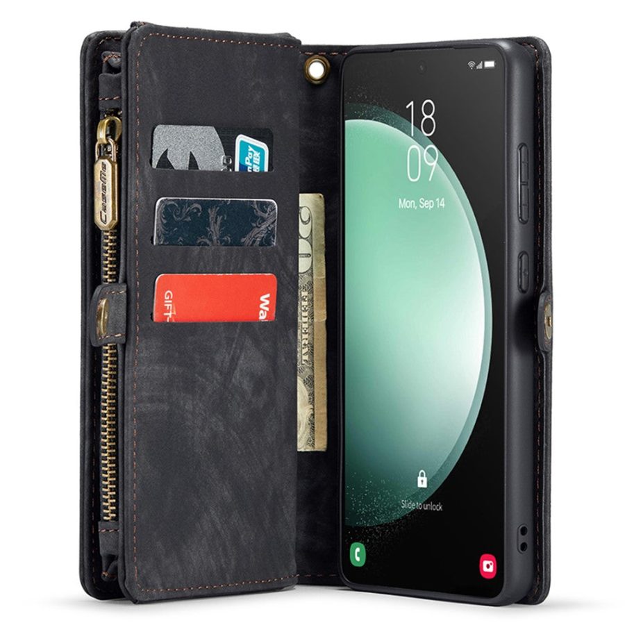 CASEME For Samsung Galaxy S23 FE Case 2-in-1 Detachable Magnetic Zipper Wallet Vegan Leather Flip Cover