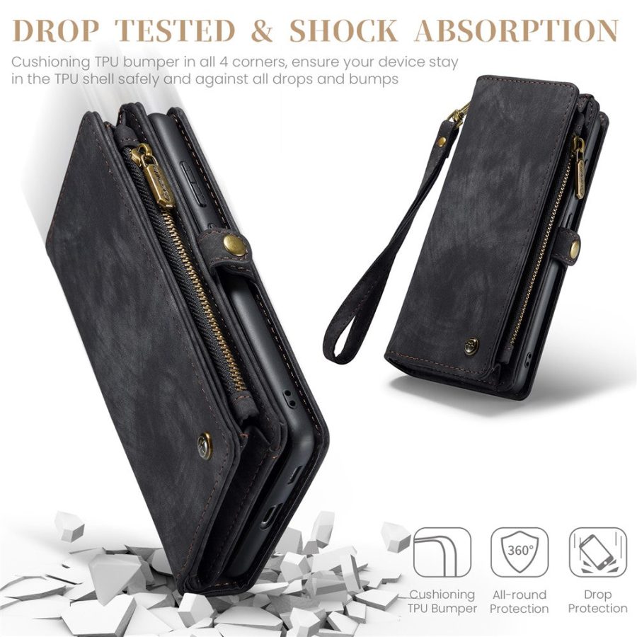 CASEME For Samsung Galaxy S23 FE Case 2-in-1 Detachable Magnetic Zipper Wallet Vegan Leather Flip Cover