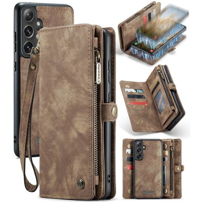 CASEME For Samsung Galaxy S24 Case 2-in-1 Detachable Magnetic Zipper Wallet Vegan Leather Flip Cover