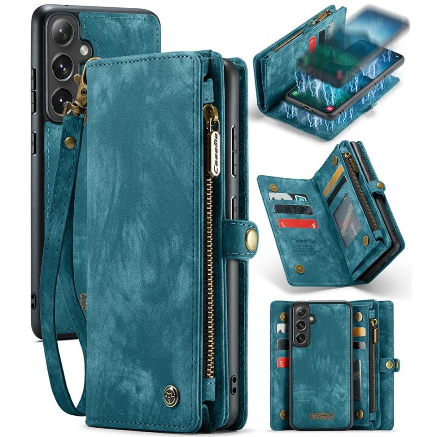 CASEME For Samsung Galaxy S24 Case 2-in-1 Detachable Magnetic Zipper Wallet Vegan Leather Flip Cover