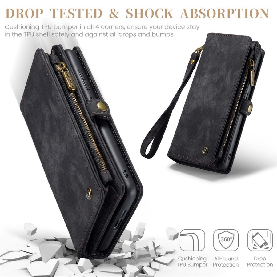 CASEME For Samsung Galaxy S24 Case 2-in-1 Detachable Magnetic Zipper Wallet Vegan Leather Flip Cover
