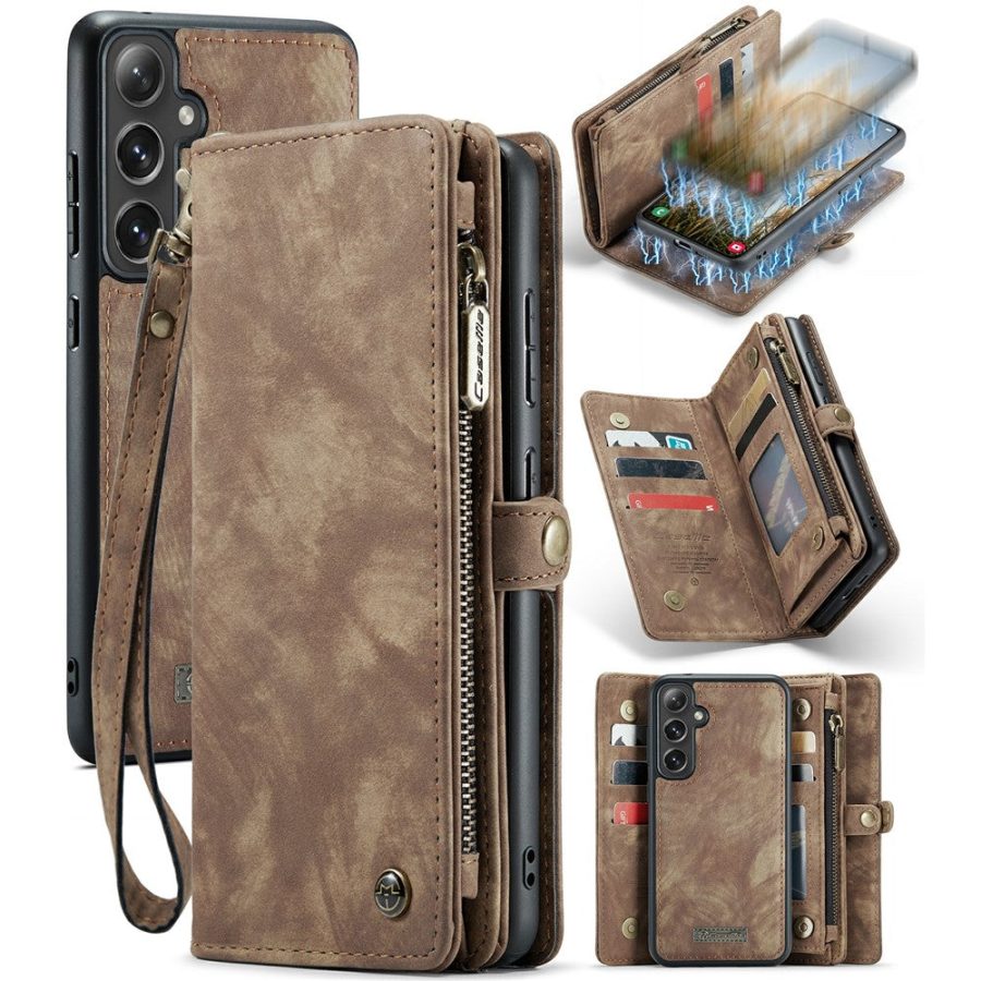 CASEME For Samsung Galaxy S24+ Case 2-in-1 Detachable Magnetic Zipper Wallet Vegan Leather Flip Cover