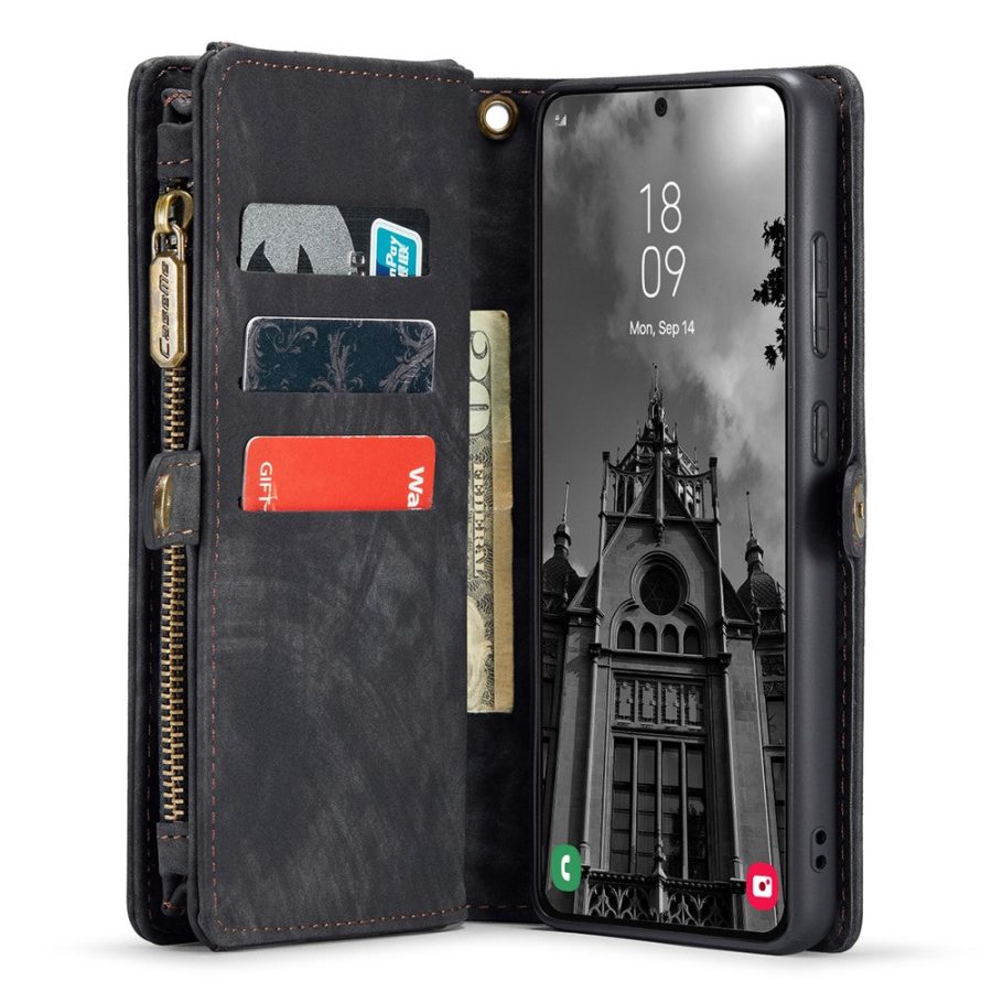 CASEME For Samsung Galaxy S24+ Case 2-in-1 Detachable Magnetic Zipper Wallet Vegan Leather Flip Cover