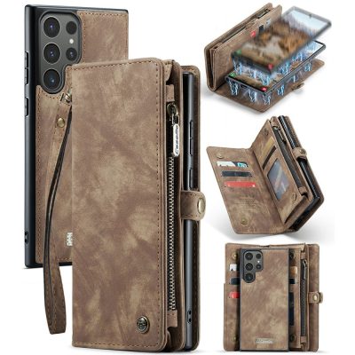 CASEME For Samsung Galaxy S24 Ultra Case 2-in-1 Detachable Magnetic Zipper Wallet Vegan Leather Flip Cover