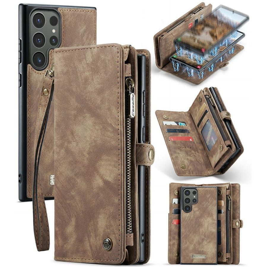 CASEME For Samsung Galaxy S24 Ultra Case 2-in-1 Detachable Magnetic Zipper Wallet Vegan Leather Flip Cover