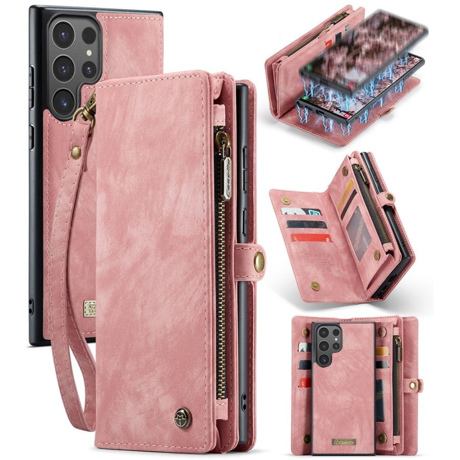 CASEME For Samsung Galaxy S24 Ultra Case 2-in-1 Detachable Magnetic Zipper Wallet Vegan Leather Flip Cover