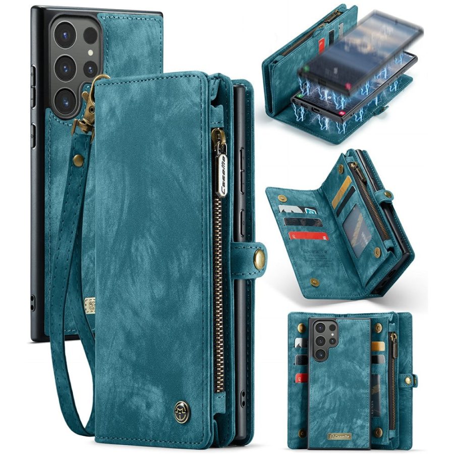 CASEME For Samsung Galaxy S24 Ultra Case 2-in-1 Detachable Magnetic Zipper Wallet Vegan Leather Flip Cover