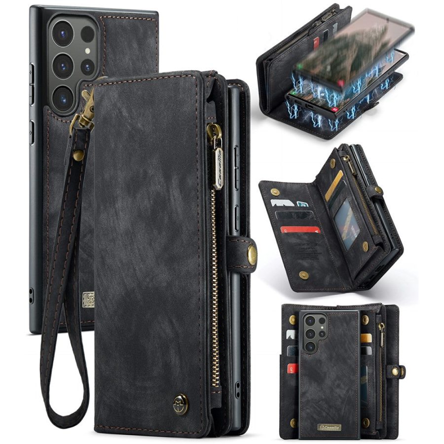 CASEME For Samsung Galaxy S24 Ultra Case 2-in-1 Detachable Magnetic Zipper Wallet Vegan Leather Flip Cover