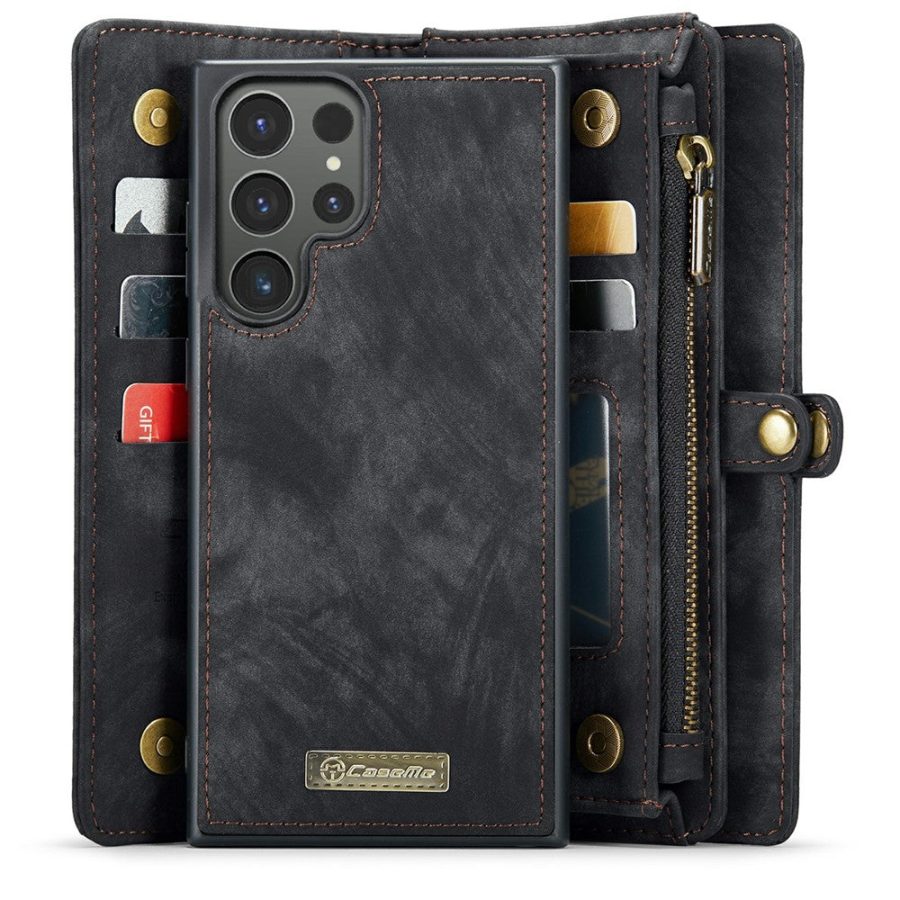 CASEME For Samsung Galaxy S24 Ultra Case 2-in-1 Detachable Magnetic Zipper Wallet Vegan Leather Flip Cover