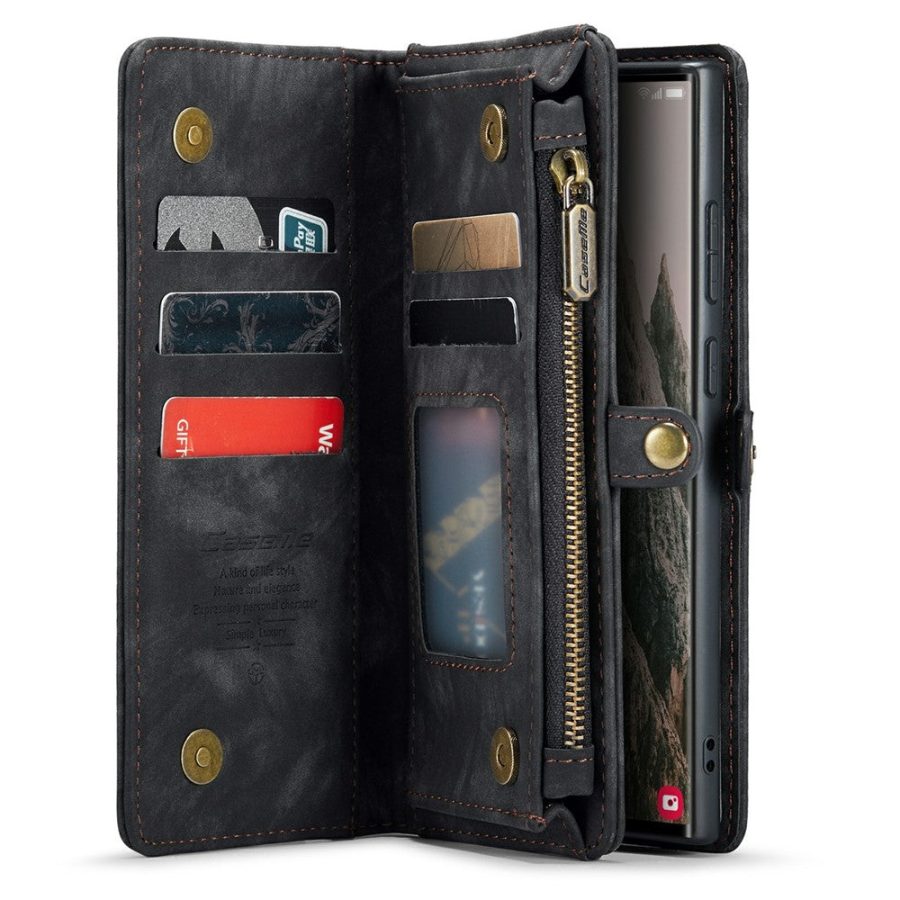 CASEME For Samsung Galaxy S24 Ultra Case 2-in-1 Detachable Magnetic Zipper Wallet Vegan Leather Flip Cover
