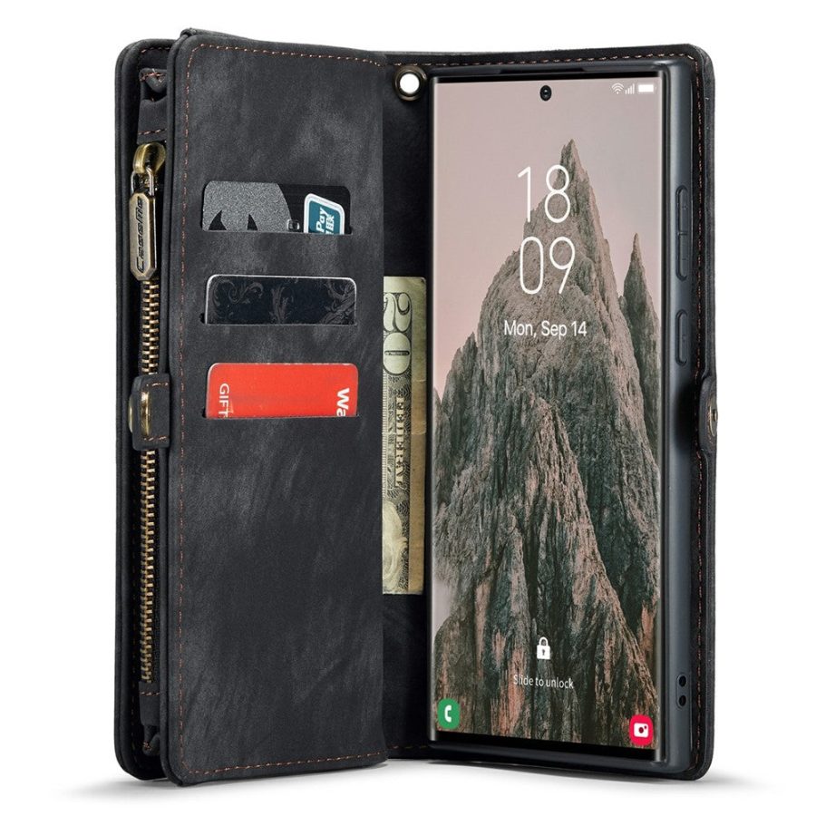 CASEME For Samsung Galaxy S24 Ultra Case 2-in-1 Detachable Magnetic Zipper Wallet Vegan Leather Flip Cover