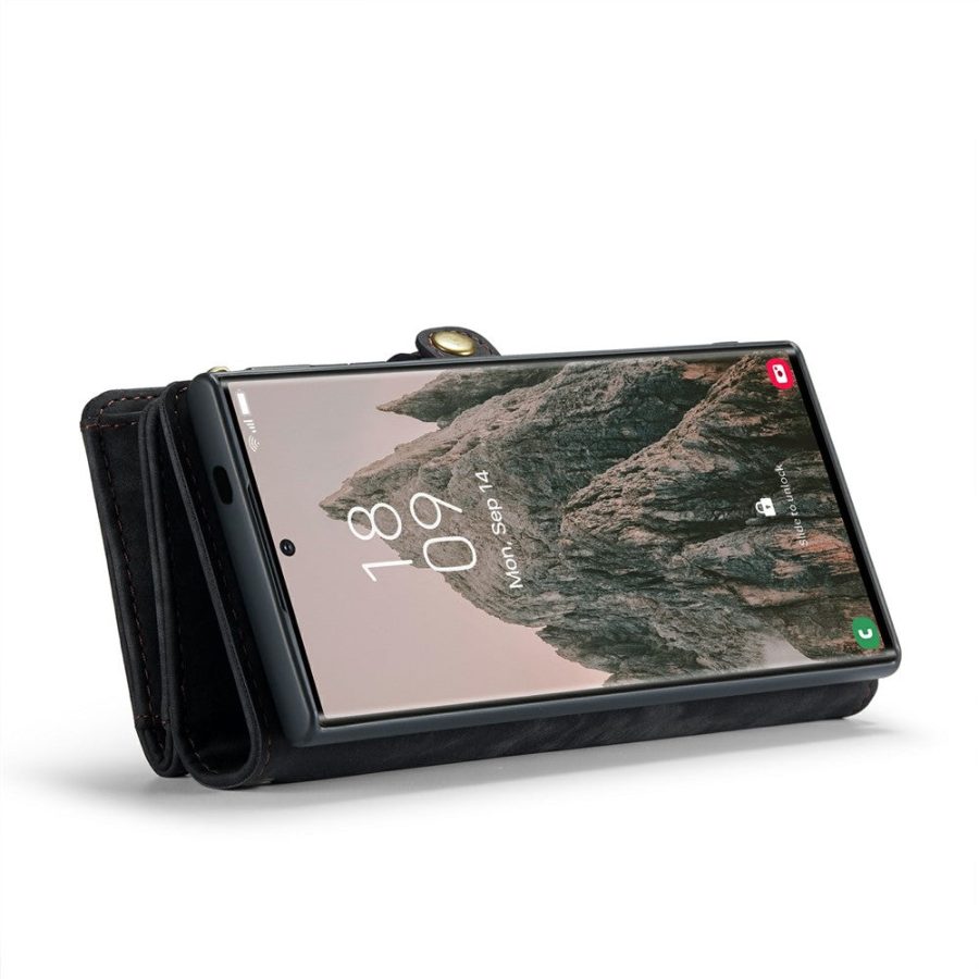 CASEME For Samsung Galaxy S24 Ultra Case 2-in-1 Detachable Magnetic Zipper Wallet Vegan Leather Flip Cover