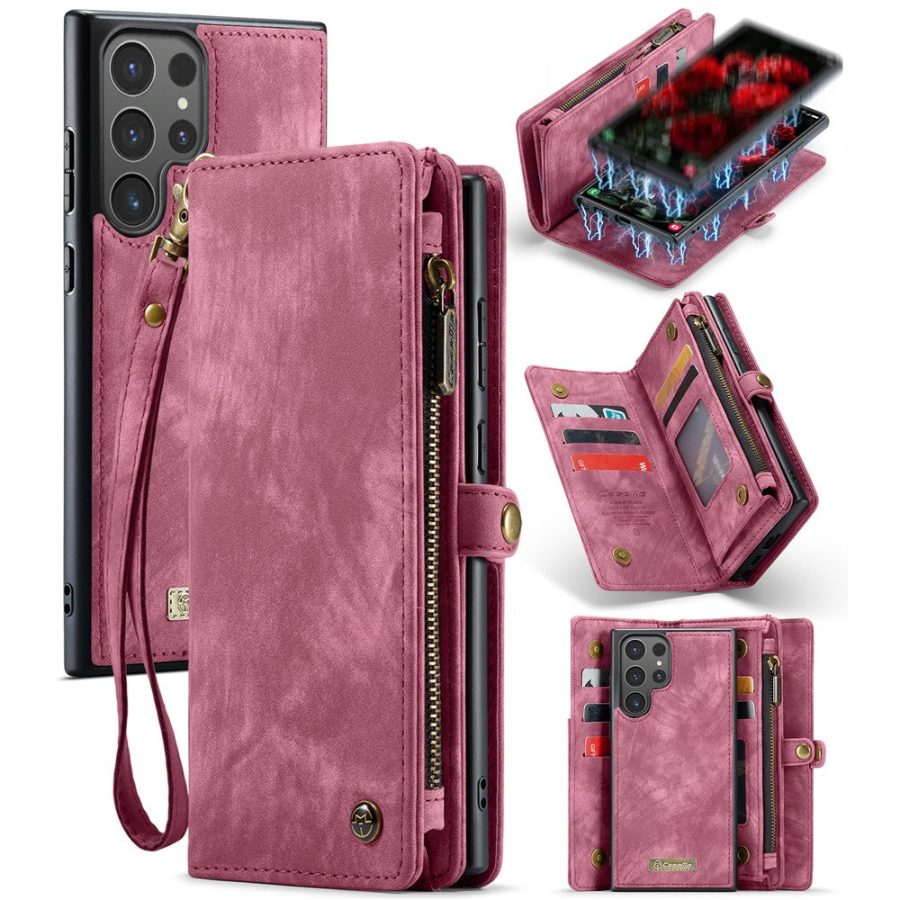 CASEME For Samsung Galaxy S24 Ultra Case 2-in-1 Detachable Magnetic Zipper Wallet Vegan Leather Flip Cover