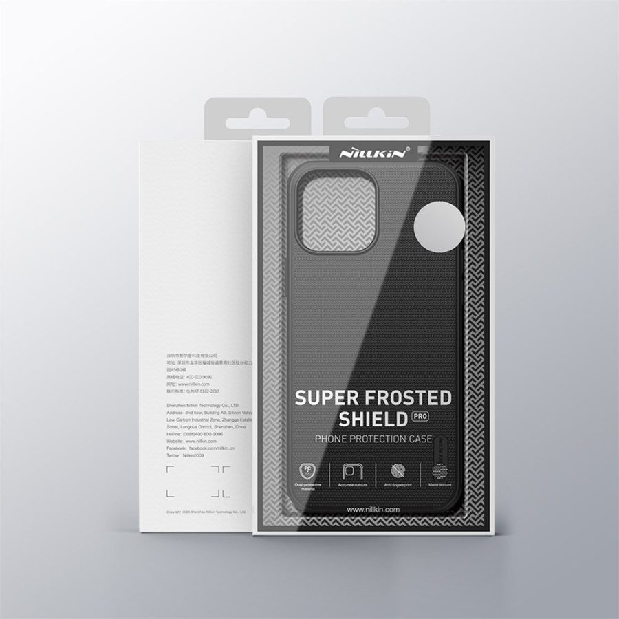 101128089A-10 NILLKIN Frosted Shield for iPhone 13 Pro Max Anti-Fingerprint Hard PC Back - Soft TPU Edge Hybrid Shockproof Cover