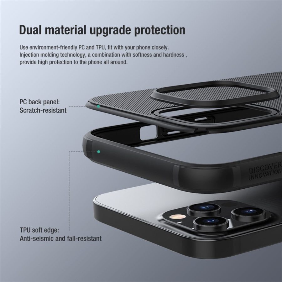 101128089A-2 NILLKIN Frosted Shield for iPhone 13 Pro Max Anti-Fingerprint Hard PC Back - Soft TPU Edge Hybrid Shockproof Cover