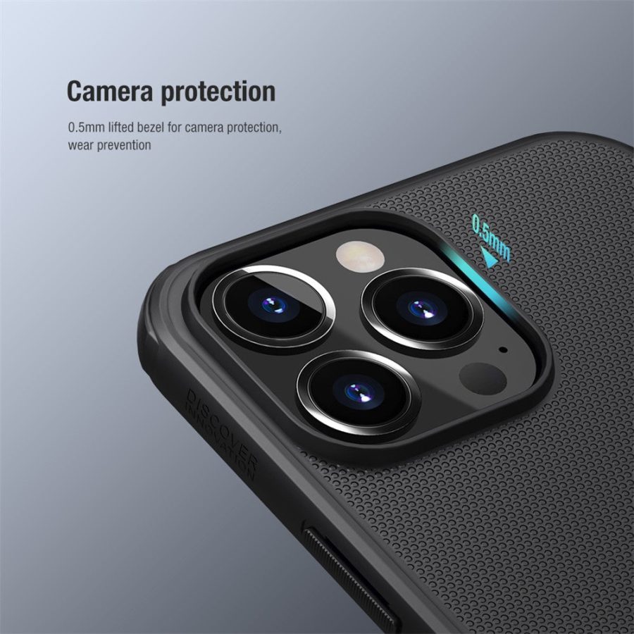 101128089A-4 NILLKIN Frosted Shield for iPhone 13 Pro Max Anti-Fingerprint Hard PC Back - Soft TPU Edge Hybrid Shockproof Cover