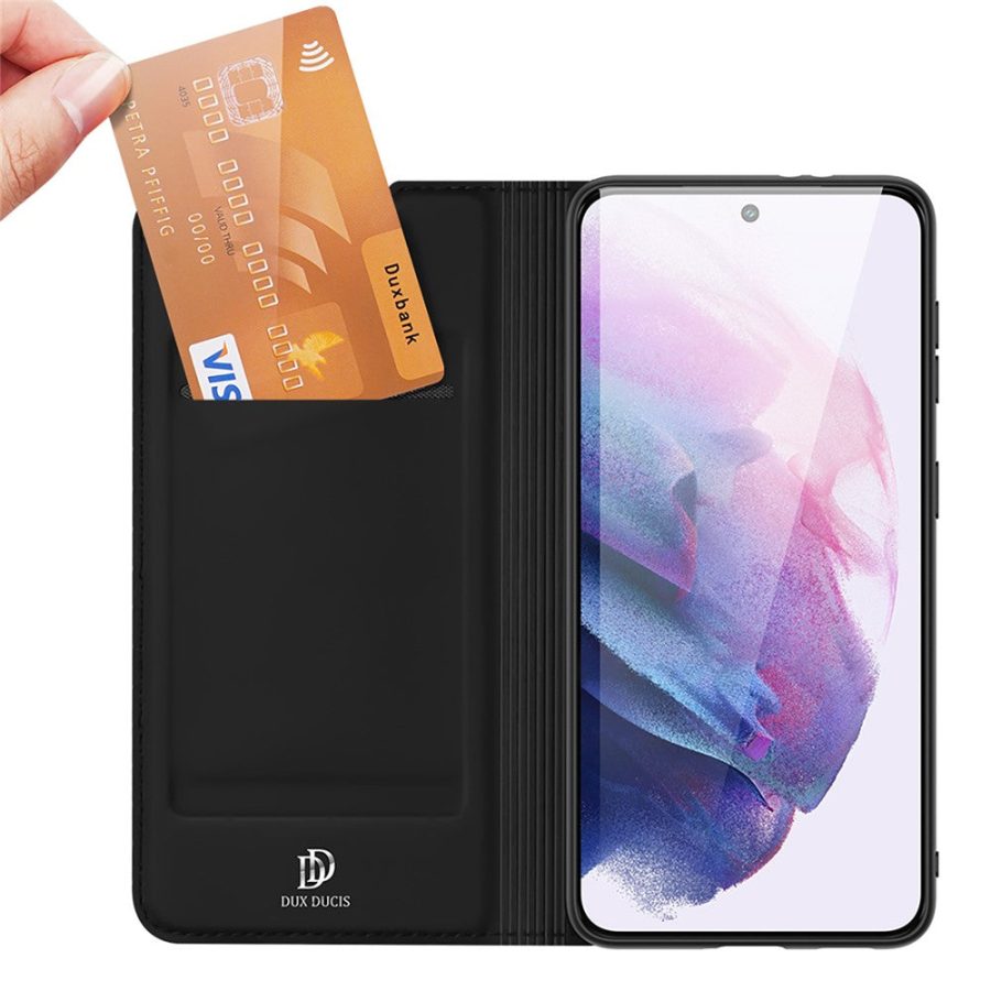 101240581A-3 DUX DUCIS Skin Pro Series for Samsung Galaxy S22 PU Leather Card Slot Flip Stand Auto Magnetic Closed Shockproof Phone Cover
