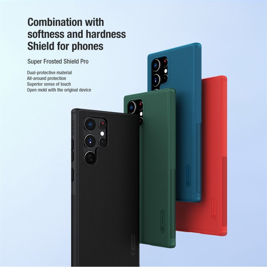 101242081A-4 NILLKIN Frosted Shield for Samsung Galaxy S22 Ultra PC Back - Soft TPU Edge Anti-fall Protective Case Cover