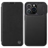 660105647A-1 NILLKIN Qin Pro Series for iPhone 14 Pro Anti-scratch Phone Case PU Leather Back Cover with Card Slot and Sliding Lens Protector