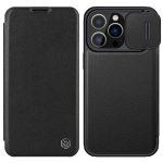 NILLKIN Qin Pro Series for iPhone 14 Pro Anti-scratch Phone Case PU Leather Back Cover with Card Slot and Sliding Lens Protector