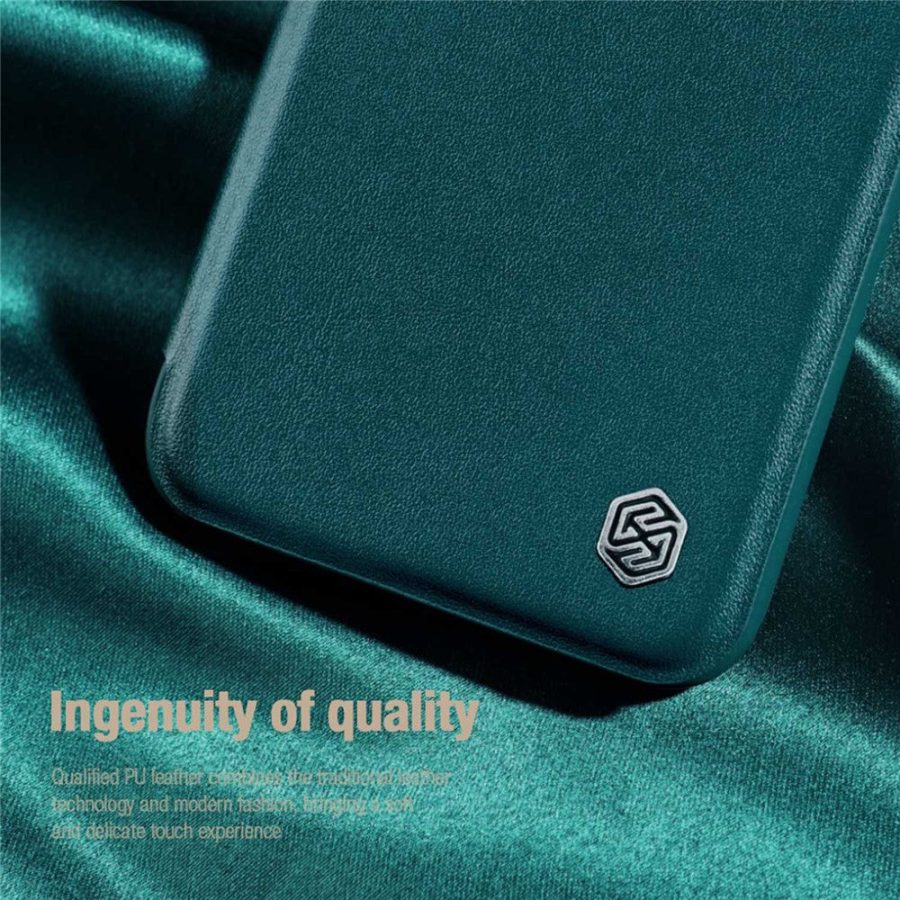 660105647A-8 NILLKIN Qin Pro Series for iPhone 14 Pro Anti-scratch Phone Case PU Leather Back Cover with Card Slot and Sliding Lens Protector