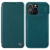 660105647D-1 NILLKIN Qin Pro Series for iPhone 14 Pro Anti-scratch Phone Case PU Leather Back Cover with Card Slot and Sliding Lens Protector