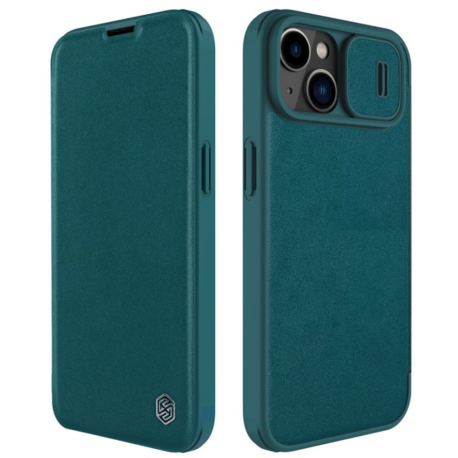 660110447D-1 NILLKIN Qin Pro Series for iPhone 14 / iPhone 13 Full Protection Phone Case with Sliding Lens Cover PU Leather Phone Shell Card Holder