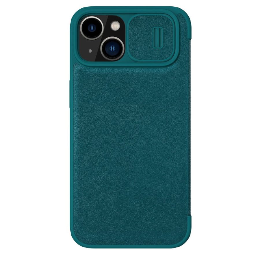 660110447D-2 NILLKIN Qin Pro Series for iPhone 14 / iPhone 13 Full Protection Phone Case with Sliding Lens Cover PU Leather Phone Shell Card Holder