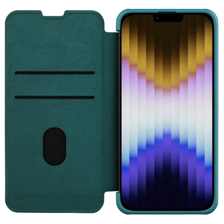 660110447D-3 NILLKIN Qin Pro Series for iPhone 14 / iPhone 13 Full Protection Phone Case with Sliding Lens Cover PU Leather Phone Shell Card Holder